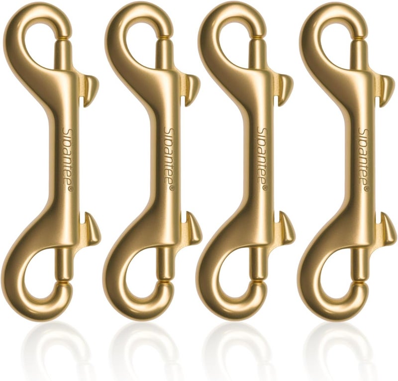 sipantee 4PCS Solid Brass Double End Snap Hook Diving Clips Scuba Diving Hook Gold Scuba Diving Clips 4.1 Inch Double End Snaps for Heavy Duty Double Snap Hook Double Sided Clip Double End Trigger Clip - Image 1
